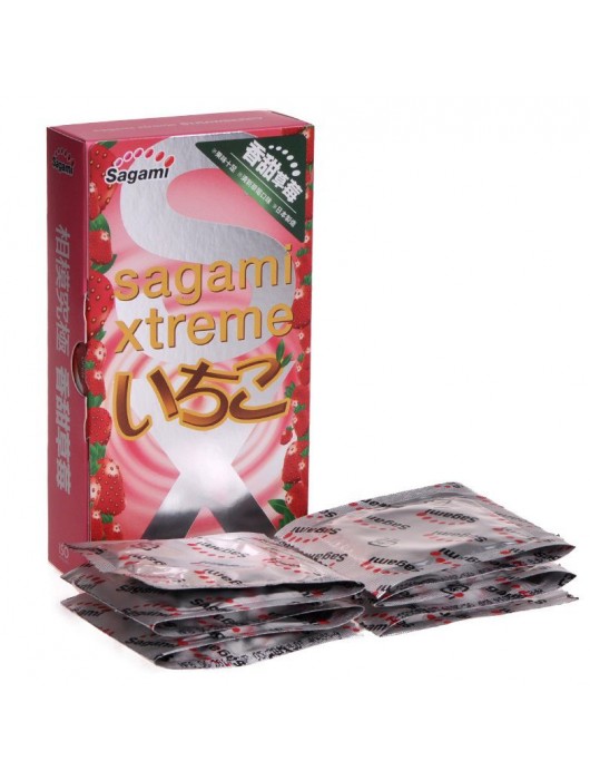 Презервативы Sagami Xtreme Strawberry c ароматом клубники - 10 шт. - Sagami - купить с доставкой в Красногорске