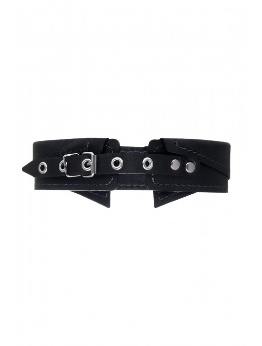 Черный кожаный ошейник-воротник с поводком - Pecado - купить с доставкой в Красногорске
