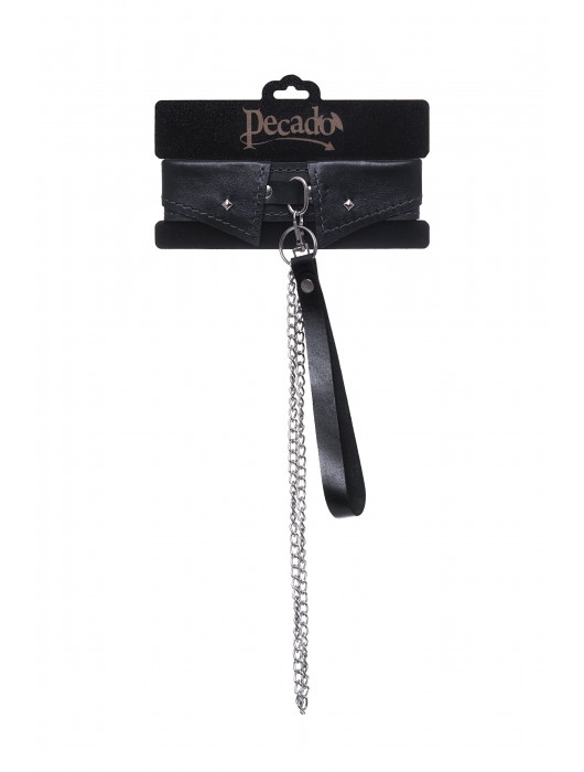 Черный кожаный ошейник-воротник с поводком - Pecado - купить с доставкой в Красногорске