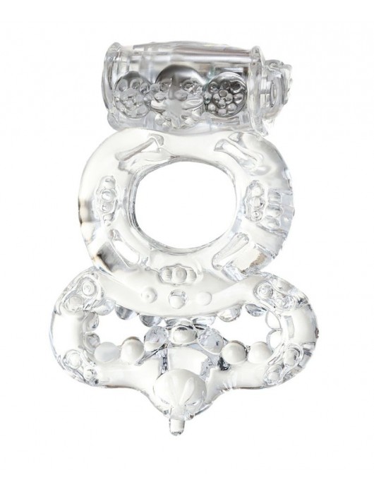 Прозрачное эрекционное кольцо с вибратором  и подхватом - Toyfa Basic - в Красногорске купить с доставкой