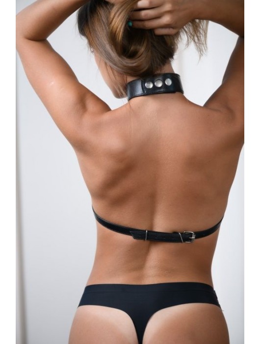 Черная кожаная сбруя с ошейником plus size из нежной кожи - БДСМ Арсенал - купить с доставкой в Красногорске