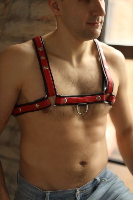 Черно-красная мужская портупея Black-Red - БДСМ Арсенал - купить с доставкой в Красногорске