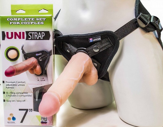 Страпон-унисекс с двумя насадками UNI strap 7  Harness - 19 и 16 см. - LOVETOY (А-Полимер) - купить с доставкой в Красногорске