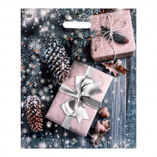 Новогодний пакет с принтом в виде подарков и вырубной ручкой (45х38 см) - Сима-Ленд - купить с доставкой в Красногорске