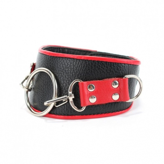 Черный кожаный ошейник с кольцом - БДСМ Арсенал - купить с доставкой в Красногорске