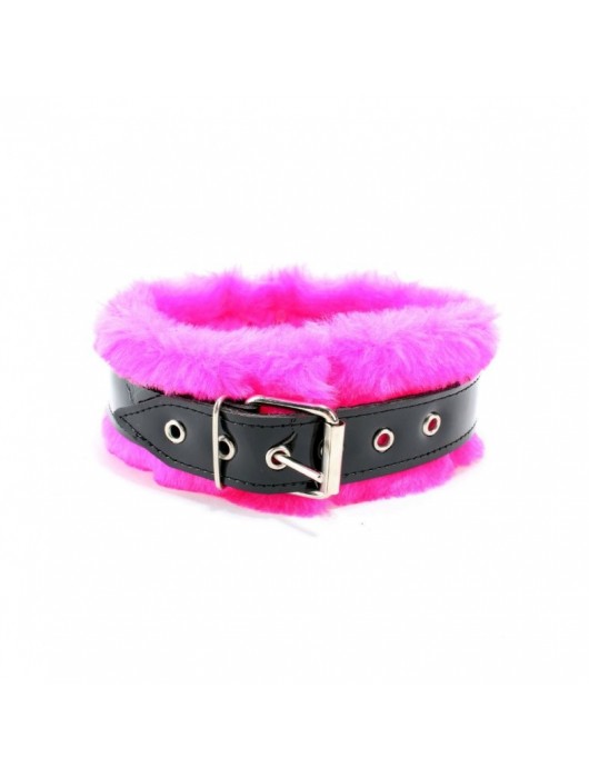 Ошейник с поводком и розовым мехом BDSM Light - БДСМ Арсенал - купить с доставкой в Красногорске