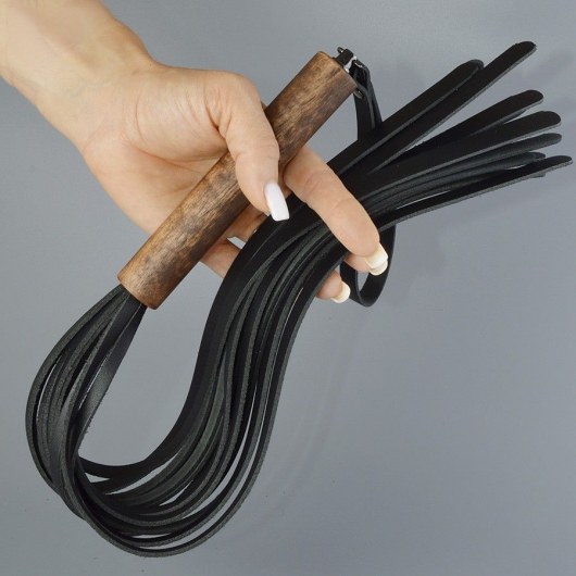 Черная кожаная плеть с деревянной рукоятью - 58 см. - Sitabella - купить с доставкой в Красногорске