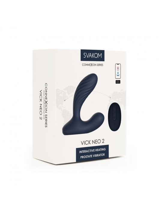 Темно-синий вибромассажер простаты Vick Neo 2 c функцией нагрева и пультом ДУ - Svakom - в Красногорске купить с доставкой