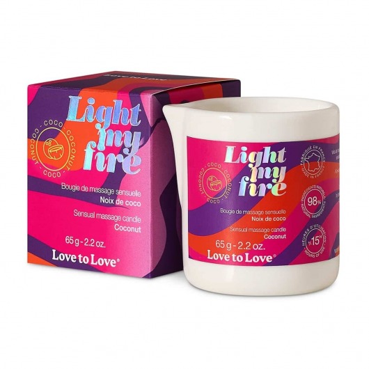 Массажная свеча Light My Fire Coconut с ароматом кокоса - 65 гр. - Love to Love - купить с доставкой в Красногорске