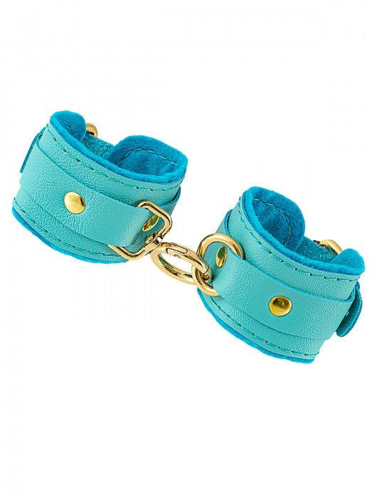 Голубые двуслойные кожаные наручники-браслеты - Pecado - купить с доставкой в Красногорске
