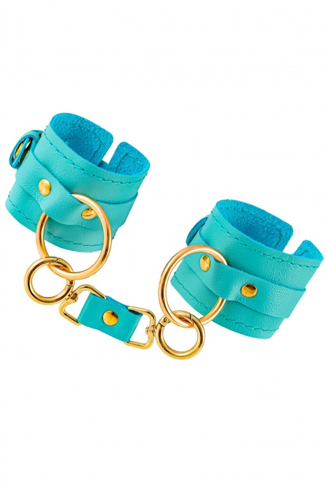 Голубые однослойные кожаные наручники - Pecado - купить с доставкой в Красногорске