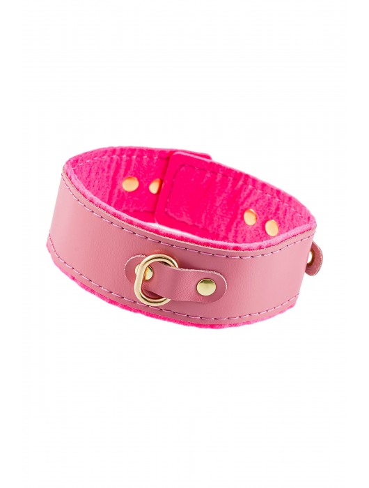 Розовый двуслойный кожаный ошейник с подкладкой из фетра - Pecado - купить с доставкой в Красногорске