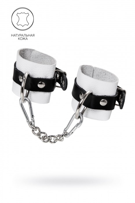 Бело-черные кожаные наручники с одним ремешком с люверсами - Pecado - купить с доставкой в Красногорске