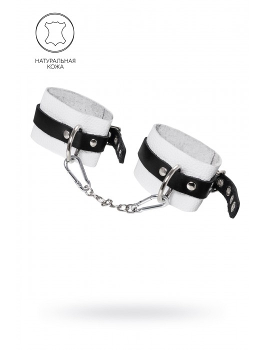 Бело-черные мягкие оковы с одним ремешком и люверсами - Pecado - купить с доставкой в Красногорске