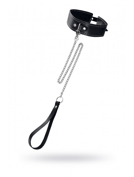 Кожаный двухслойный ошейник с белой строчкой и поводком - Pecado - купить с доставкой в Красногорске