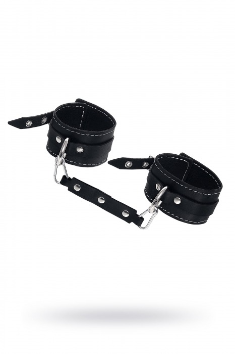 Черные двухслойные кожаные оковы с белой строчкой - Pecado - купить с доставкой в Красногорске