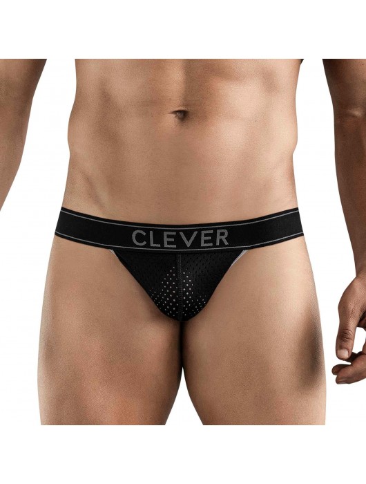 Черные перфорированные трусы-джоки Clever Ambar Jockstrap - Clever Masculine Underwear купить с доставкой