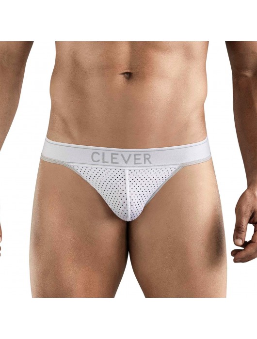 Белые перфорированные трусы-тонги Clever Ambar Thong - Clever Masculine Underwear купить с доставкой
