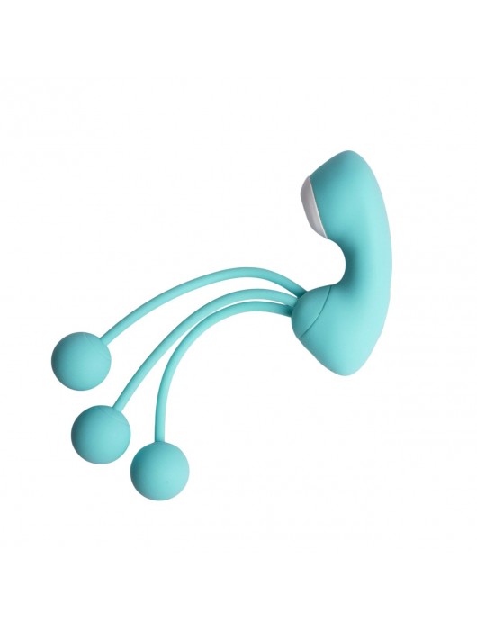 Бирюзовый вакуумный стимулятор клитора с вагинальными виброшариками - Youvic