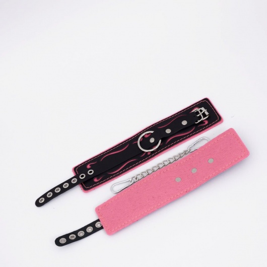 Черно-розовые кожаные оковы с розовой строчкой - Crazy Handmade - купить с доставкой в Красногорске
