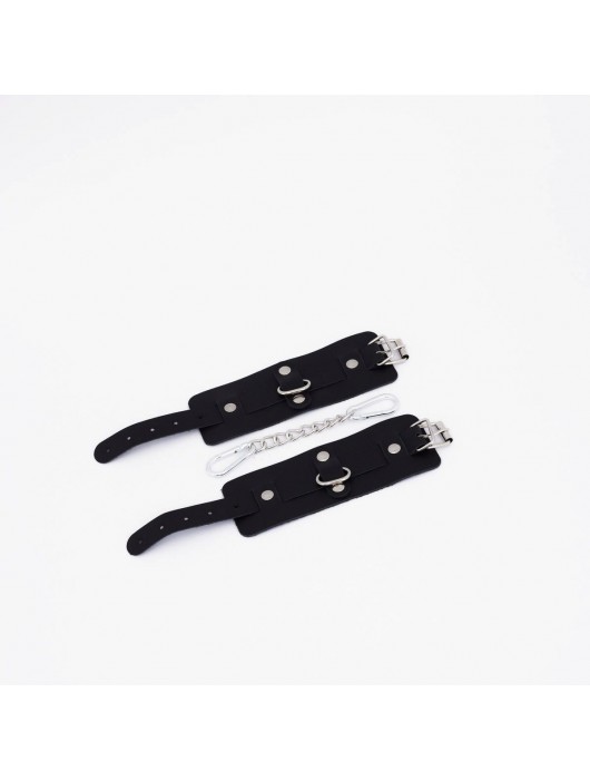 Черные кожаные наручники с хромированной фурнитурой - Crazy Handmade - купить с доставкой в Красногорске