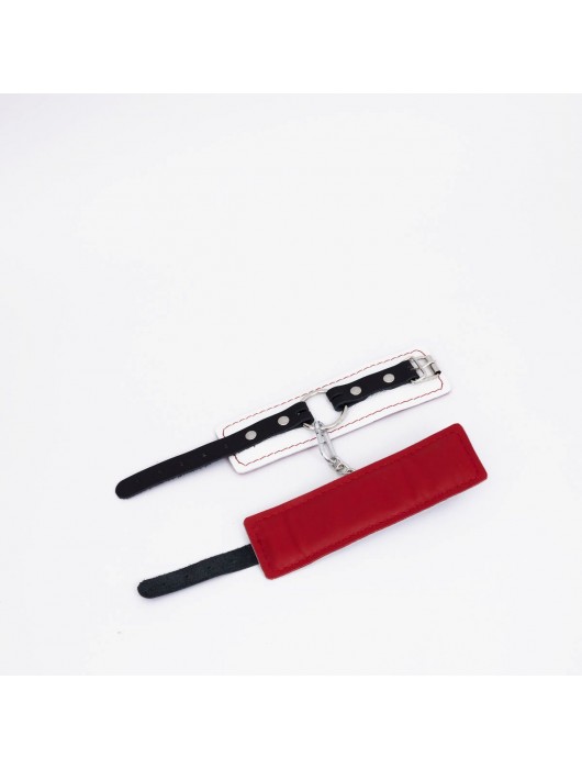 Бело-красные кожаные наручники - Crazy Handmade - купить с доставкой в Красногорске