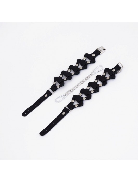 Черные кожаные наручники из звеньев - Crazy Handmade - купить с доставкой в Красногорске