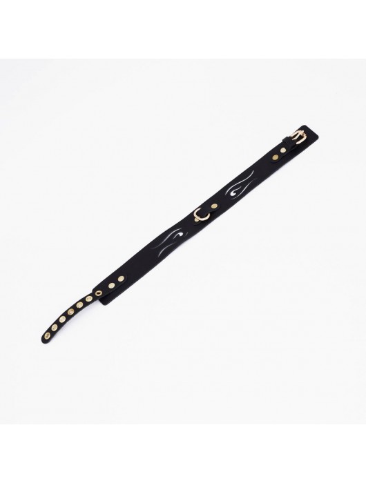 Черный кожаный ошейник с золотистой фурнитурой - Crazy Handmade - купить с доставкой в Красногорске