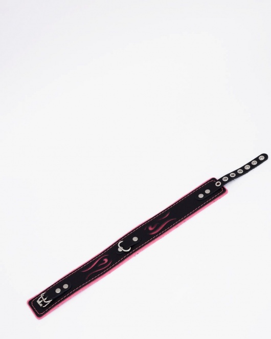 Черно-розовый кожаный ошейник с розовой строчкой - Crazy Handmade - купить с доставкой в Красногорске