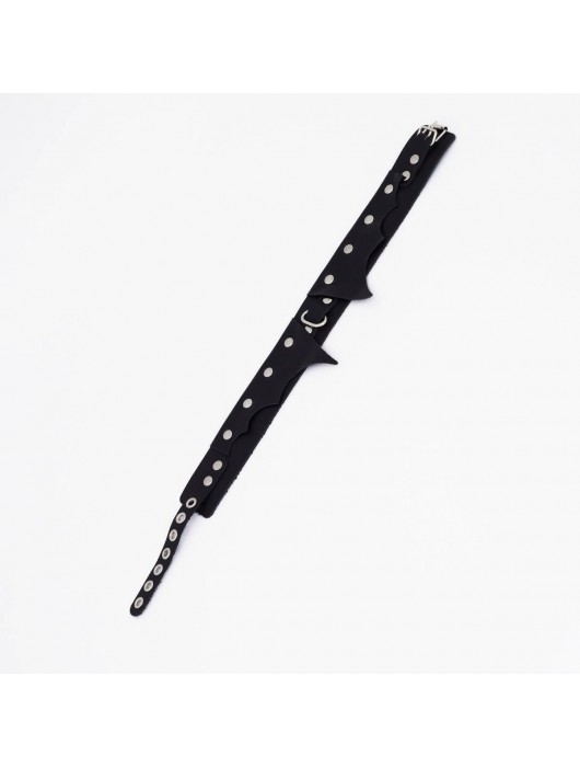 Черный однослойный кожаный ошейник с имитацией фигурного воротничка - Crazy Handmade - купить с доставкой в Красногорске