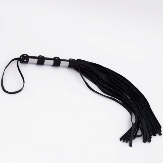 Черный кожаный флоггер со стальной ручкой - 45 см. - Crazy Handmade - купить с доставкой в Красногорске