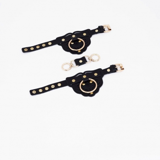 Черные наручники с золотистой фурнитурой - Crazy Handmade - купить с доставкой в Красногорске