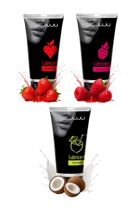 Набор из 3 съедобных лубрикантов JUJU (клубника, малина, кокос) - JuJu - купить с доставкой в Красногорске