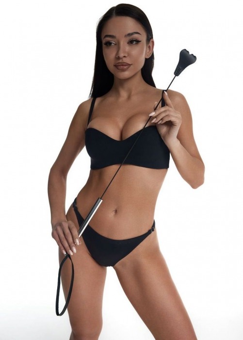 Стек с черным кожаным наконечником в виде сердца и металлической ручкой - 67 см. - Crazy Handmade - купить с доставкой в Красногорске