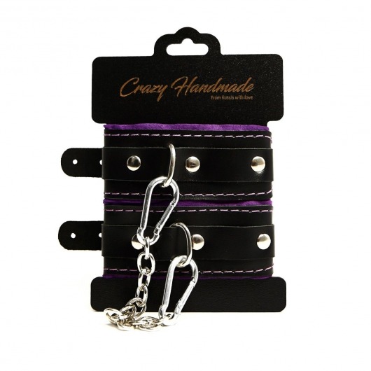 Черно-фиолетовые скругленные наручники с мягкой подкладкой - Crazy Handmade - купить с доставкой в Красногорске