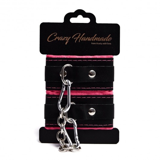 Черно-розовые скругленные наручники с мягкой подкладкой - Crazy Handmade - купить с доставкой в Красногорске