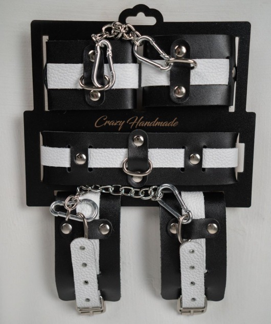 Набор фиксаторов из черной и белой натуральной кожи - Crazy Handmade - купить с доставкой в Красногорске