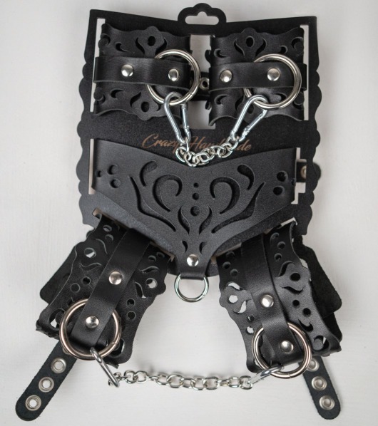 Черный ажурный кожаный набор фиксаций - Crazy Handmade - купить с доставкой в Красногорске