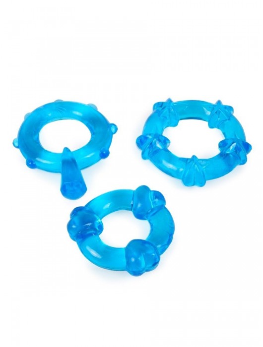 Набор из 3 синих эрекционных колец с различным рельефом - Erowoman-Eroman - в Красногорске купить с доставкой