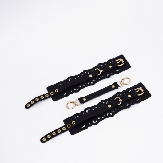 Черный кожаные оковы с узорами и золотистой фурнитурой - Crazy Handmade - купить с доставкой в Красногорске