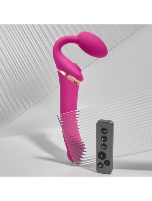 Ярко-розовый безремневой страпон Multi Orgasm Bendable Strap-On size XL с клиторальной стимуляцией - Strap-on-me - купить с доставкой в Красногорске