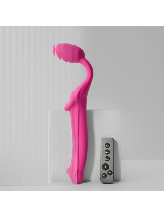 Ярко-розовый безремневой страпон Strap-on-me Vibrating Bendable Strap-On size XL - Strap-on-me - купить с доставкой в Красногорске