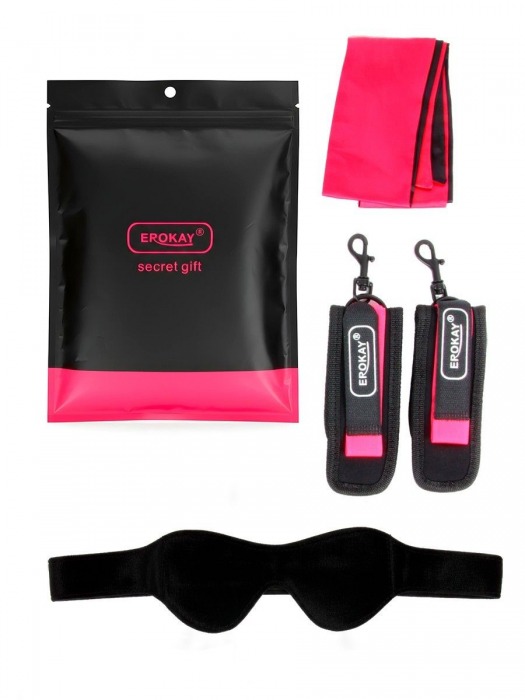 Черно-розовый эротический набор: маска, наручники и повязка - Erokay - купить с доставкой в Красногорске