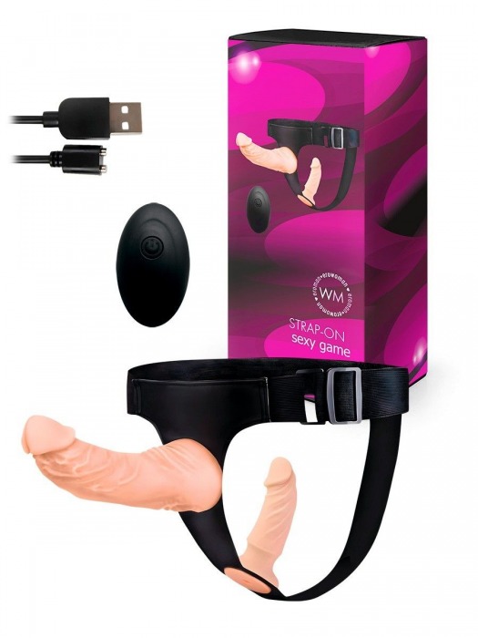 Женский страпон с 2 насадками, вибрацией и пультом ДУ - Erowoman-Eroman - купить с доставкой в Красногорске