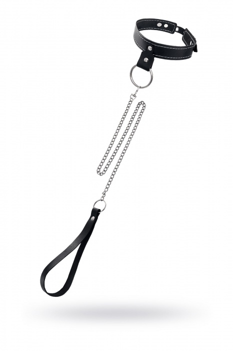 Черный узкий однослойный ошейник с серебристым поводком-цепочкой - Pecado - купить с доставкой в Красногорске