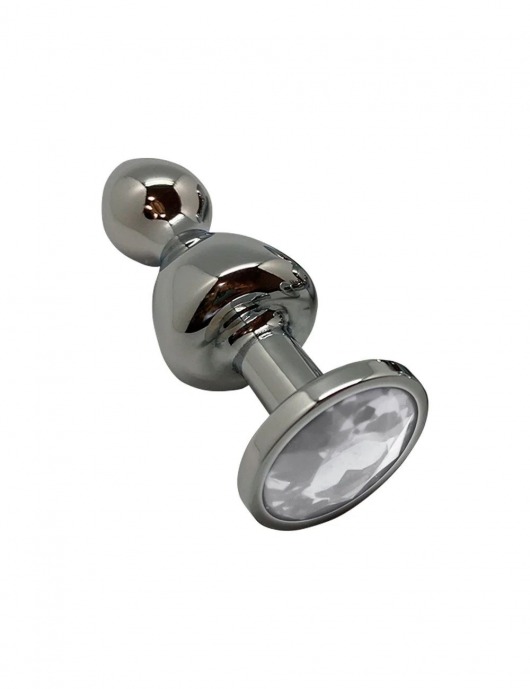 Серебристая анальная втулка Wooomy Lollypop M с прозрачным кристаллом - 9,4 см. - Adrien Lastic