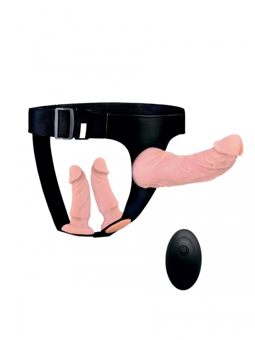 Женский страпон с 3 насадками и вибрацией - Erowoman-Eroman - купить с доставкой в Красногорске