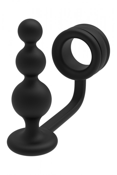 Черное эрекционное кольцо с анальной елочкой Cockring With Beaded Anal Plug - Dream Toys - в Красногорске купить с доставкой