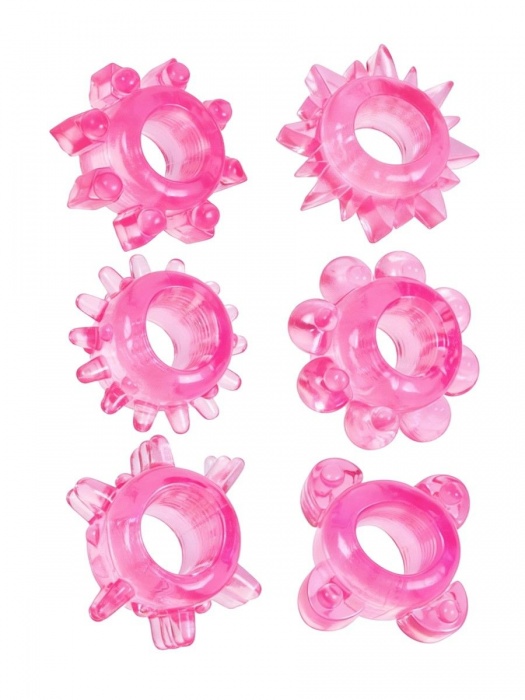 Набор из 6 розовых эрекционных колец с различным рельефом - Erowoman-Eroman - в Красногорске купить с доставкой