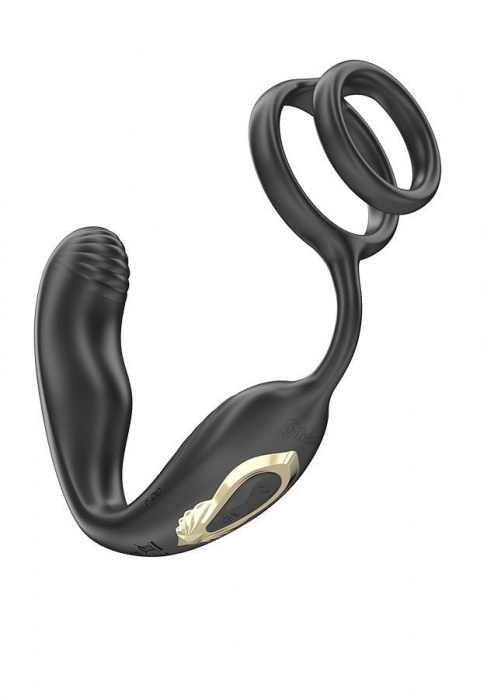 Черная анальная пробка с вращением и эрекционными кольцами - Ibiza - в Красногорске купить с доставкой